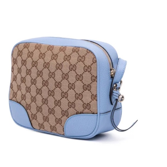 AUTHENTICATED Gucci Blue and Brown Canvas Shoulder Bag with Silver Hardware - Picture 2 of 12
